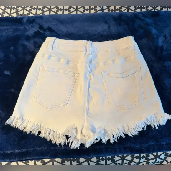 White High Waist‎ Button Fly Stretch Jean Shorts Size S - Picture 3 of 4